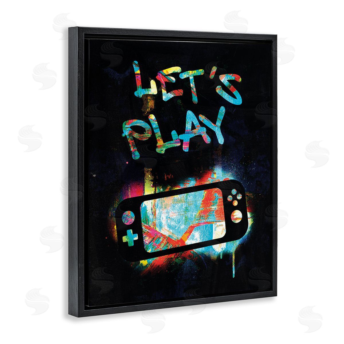Victoria Barnes Let's Play Video Games Neon Street  Black Floating Frame Canvas Wall Art Print