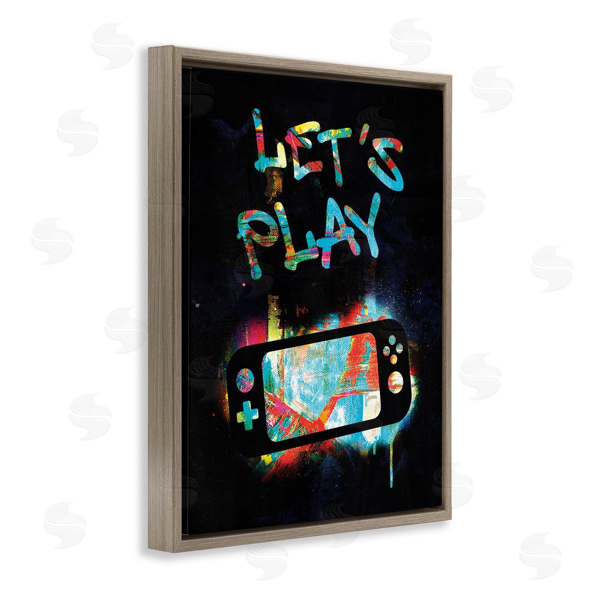 Victoria Barnes Let's Play Video Games Neon Street  Brown Floating Frame Canvas Wall Art Print