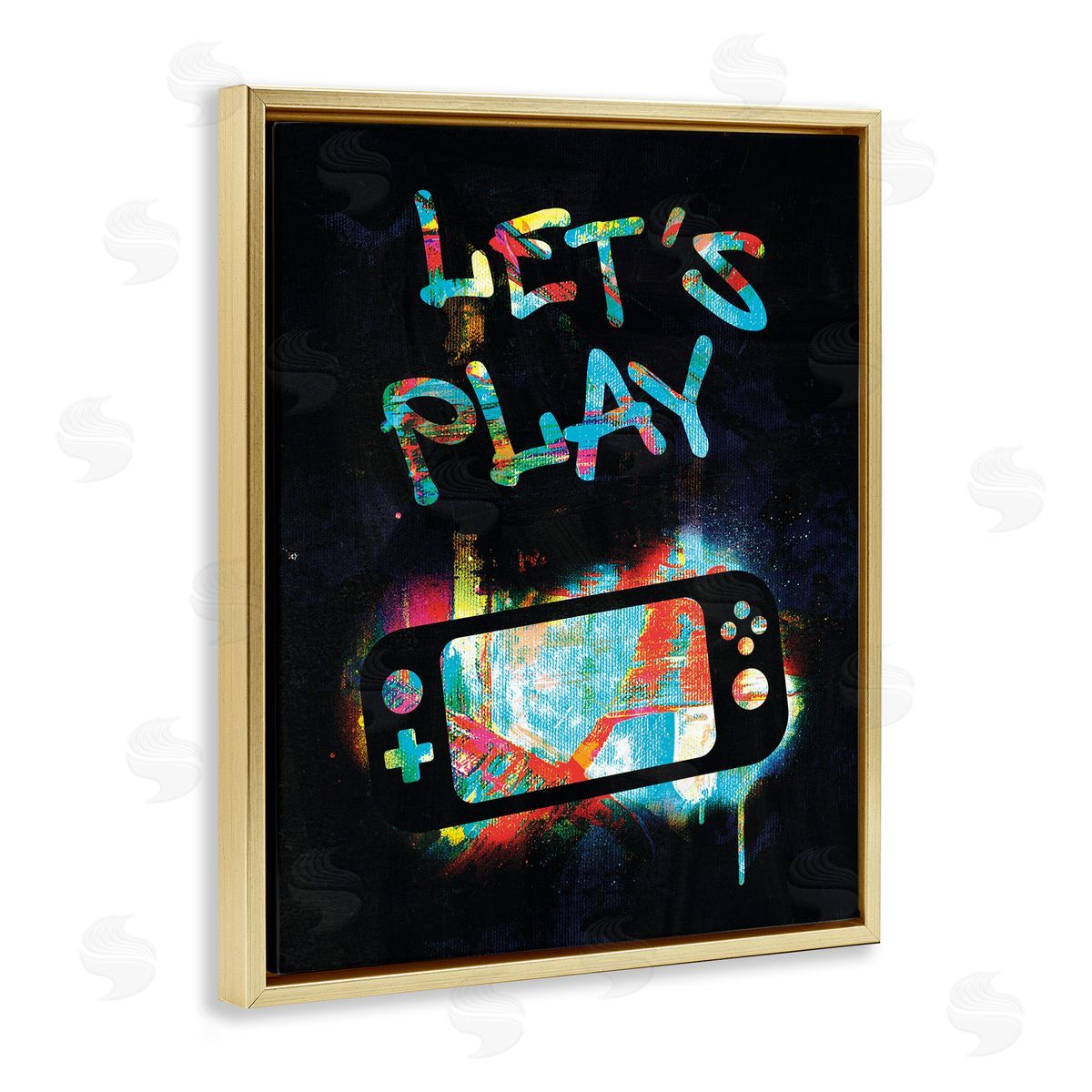 Victoria Barnes Let's Play Video Games Neon Street  Gold Floating Frame Canvas Wall Art Print