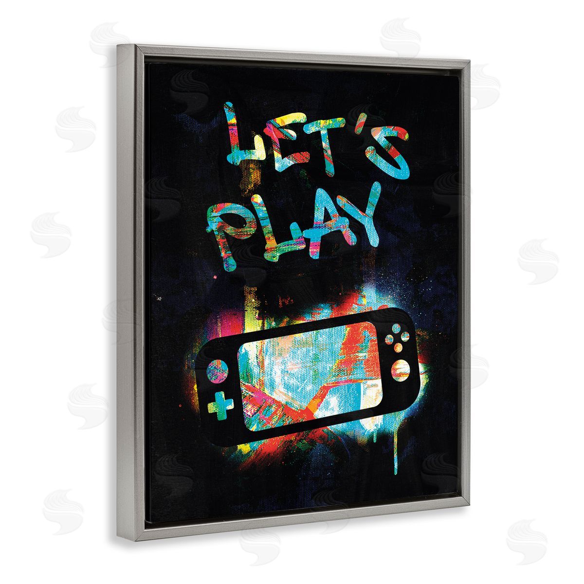 Victoria Barnes Let's Play Video Games Neon Street  Gray Floating Frame Canvas Wall Art Print
