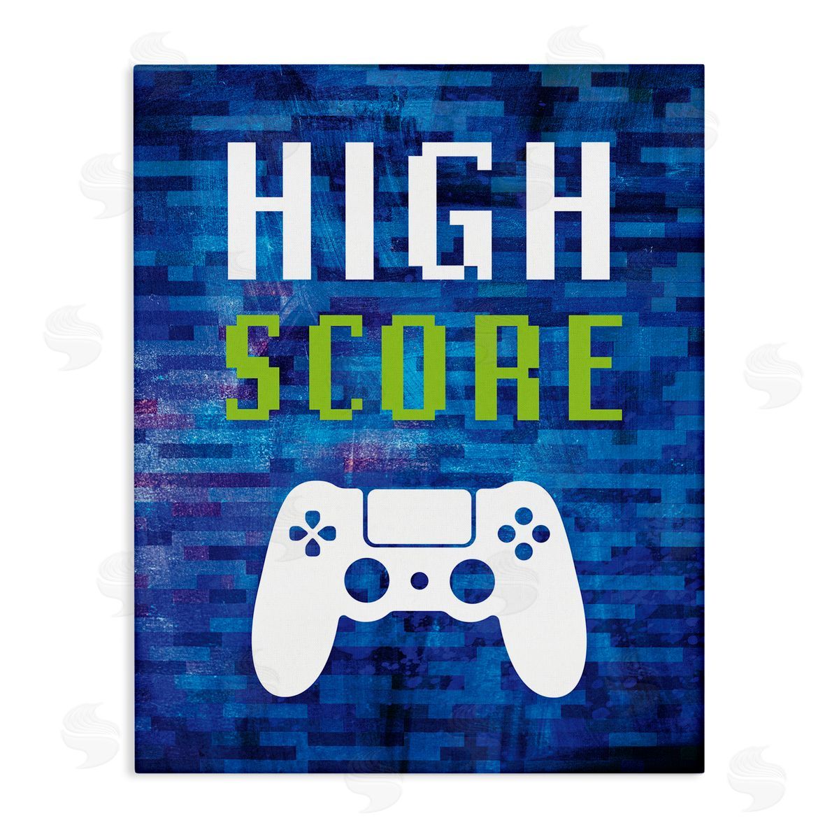 Victoria Barnes High Score Pixel Gaming Controller Typography  Stretched Canvas Wall Art Print