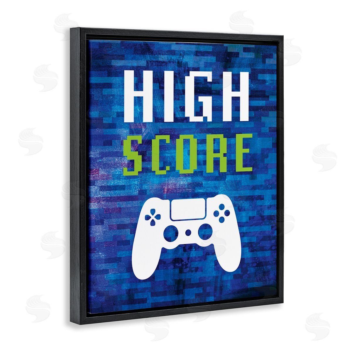 Victoria Barnes High Score Pixel Gaming Controller Typography  Black Floating Frame Canvas Wall Art Print