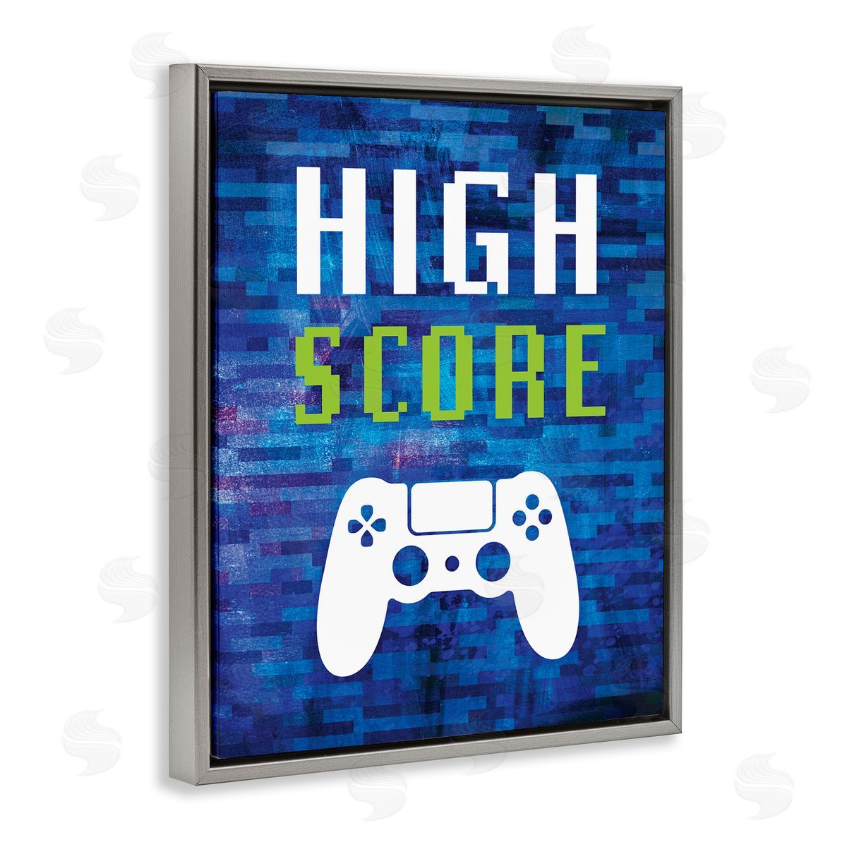 Victoria Barnes High Score Pixel Gaming Controller Typography  Gray Floating Frame Canvas Wall Art Print