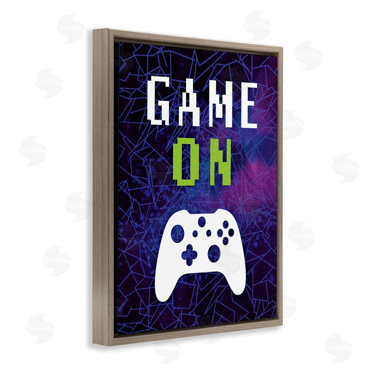 Victoria Barnes Game On Bold Geometric Pattern Gaming Controller  Brown Floating Frame Canvas Wall Art Print