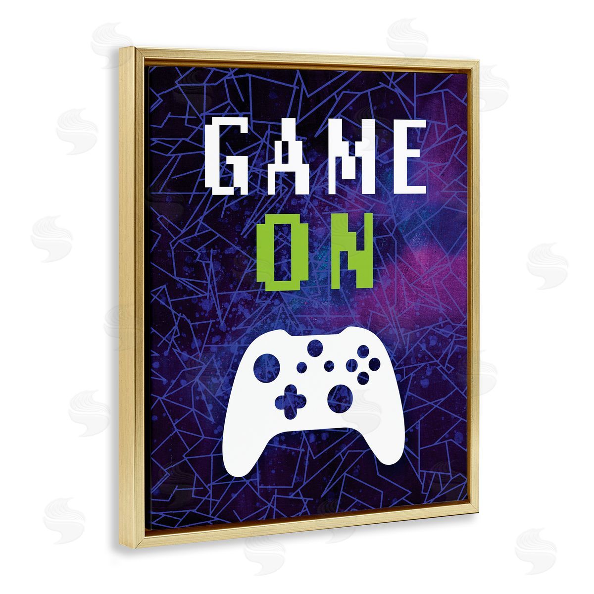 Victoria Barnes Game On Bold Geometric Pattern Gaming Controller  Gold Floating Frame Canvas Wall Art Print