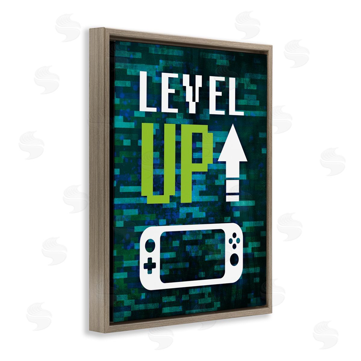 Victoria Barnes Level Up Video Gaming Pixel Text Brown Floating Frame Canvas Wall Art Print