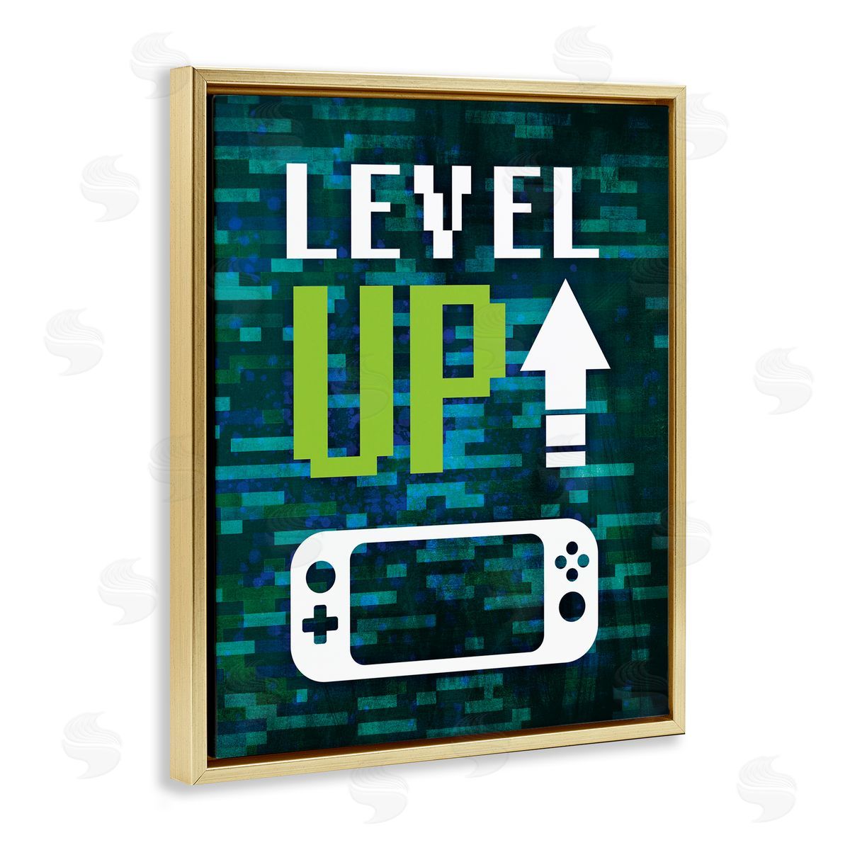 Victoria Barnes Level Up Video Gaming Pixel Text Gold Floating Frame Canvas Wall Art Print