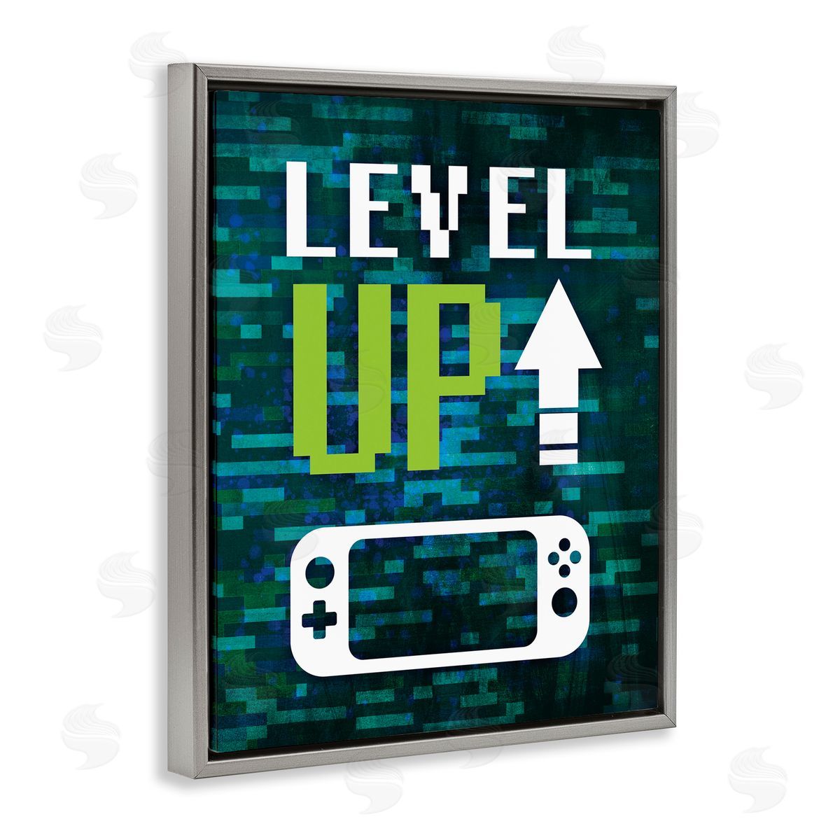 Victoria Barnes Level Up Video Gaming Pixel Text Gray Floating Frame Canvas Wall Art Print