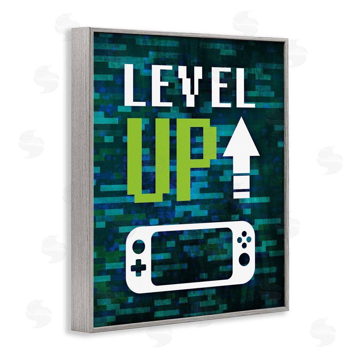 Victoria Barnes Level Up Video Gaming Pixel Text Gray Framed Giclee Wall Art Print