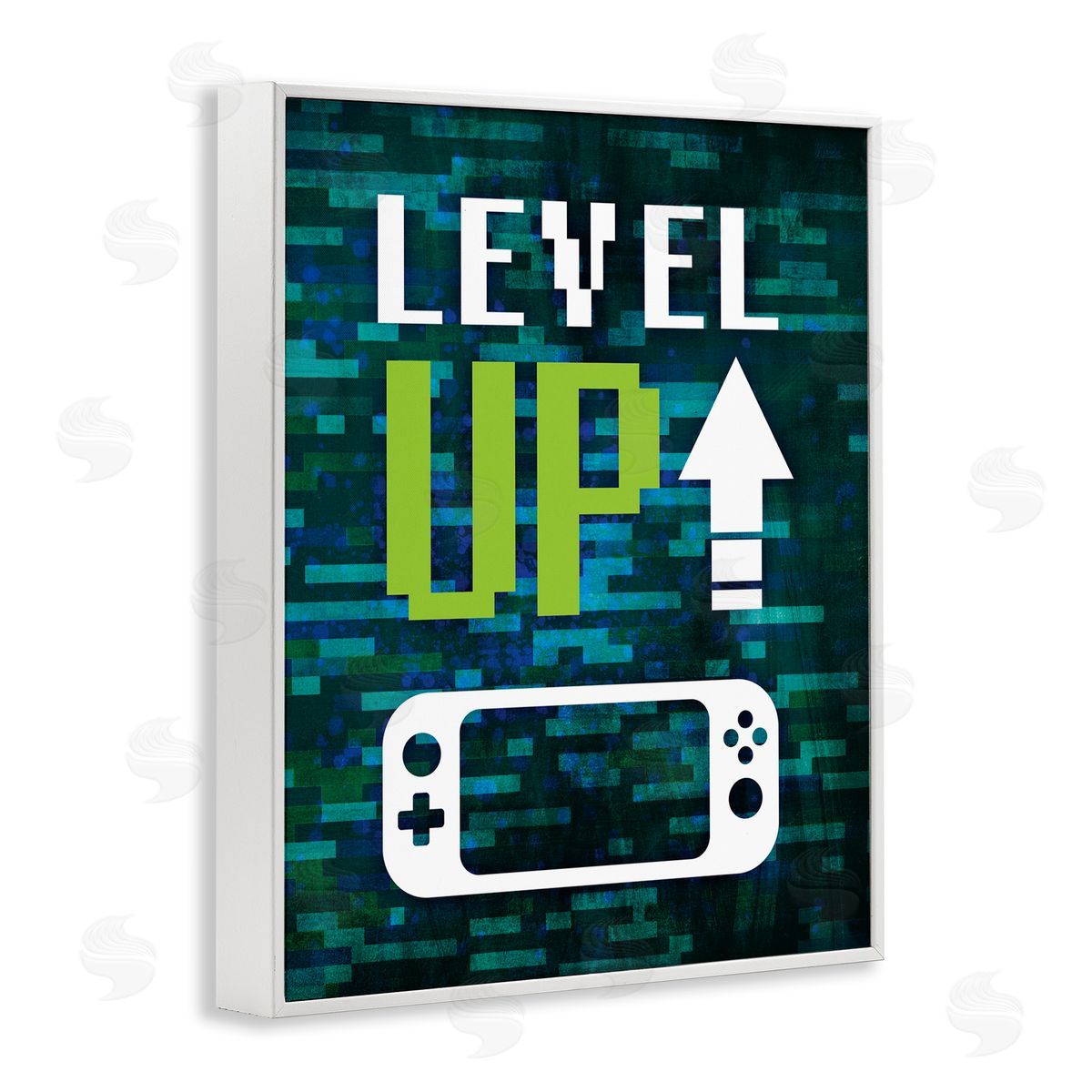 Victoria Barnes Level Up Video Gaming Pixel Text White Framed Giclee Wall Art Print