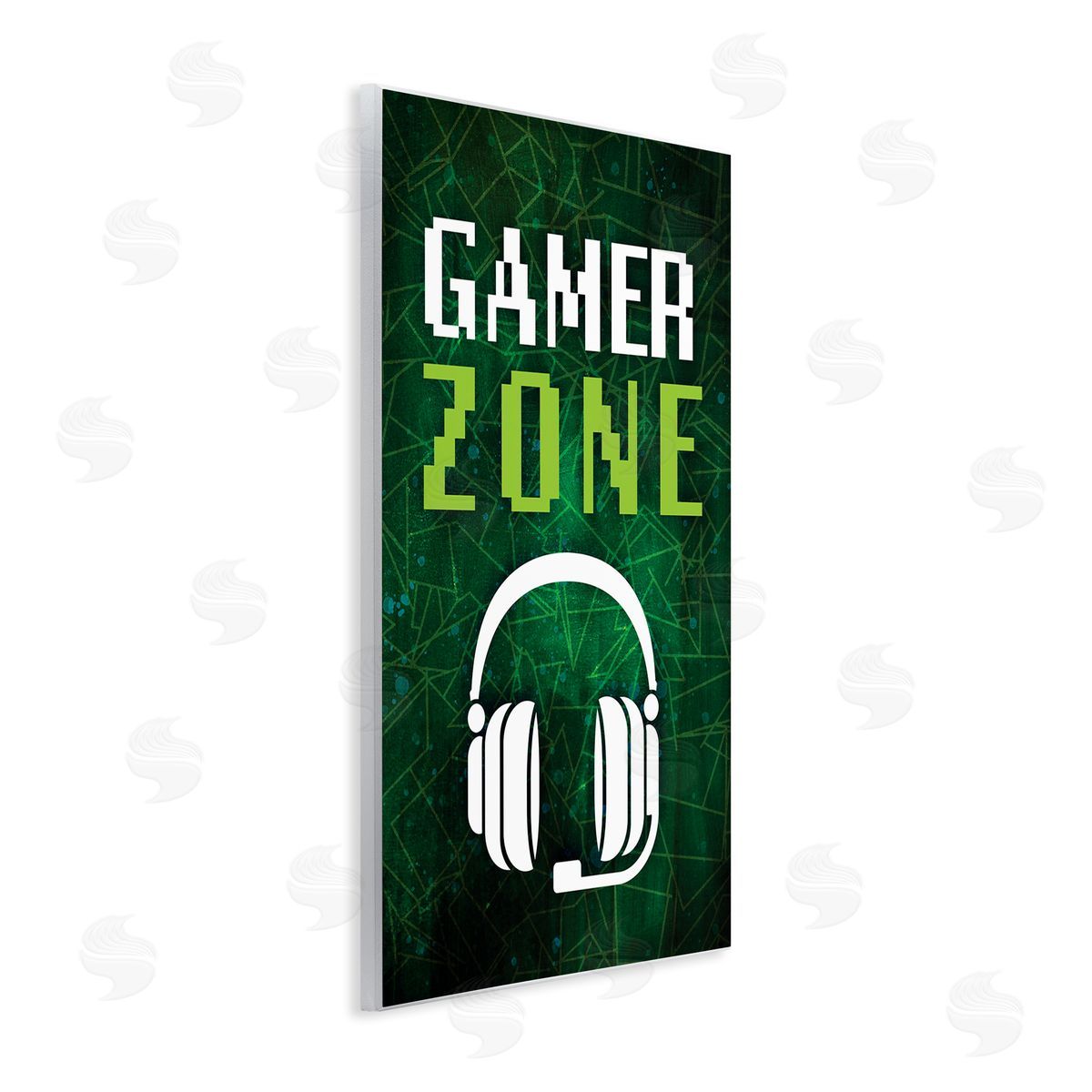 Victoria Barnes Gamer Zone Headset Geometric Pattern Pixel Text Wall Plaque Art Print