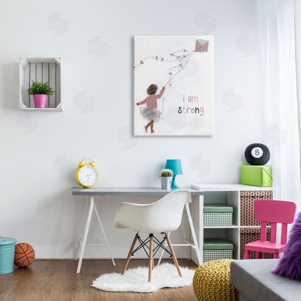 Sally Swatland I Am Strong Motivating Kids Kite Flying Painting Canvas Wall Art Print in Room
