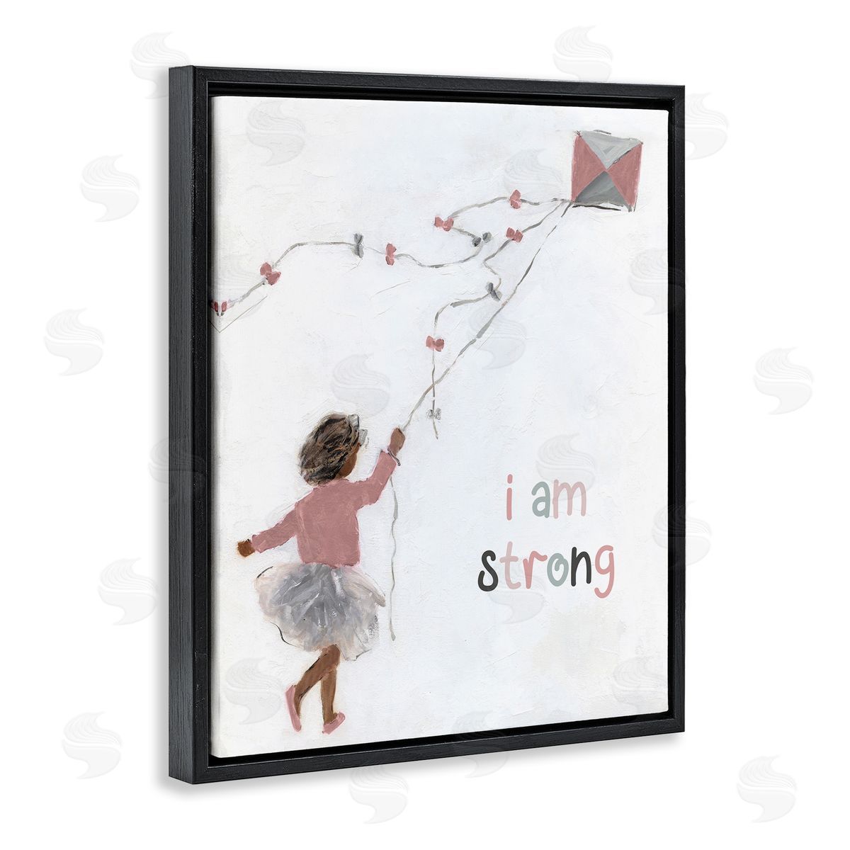Sally Swatland I Am Strong Motivating Kids Kite Flying Painting Black Floating Frame Canvas Wall Art Print