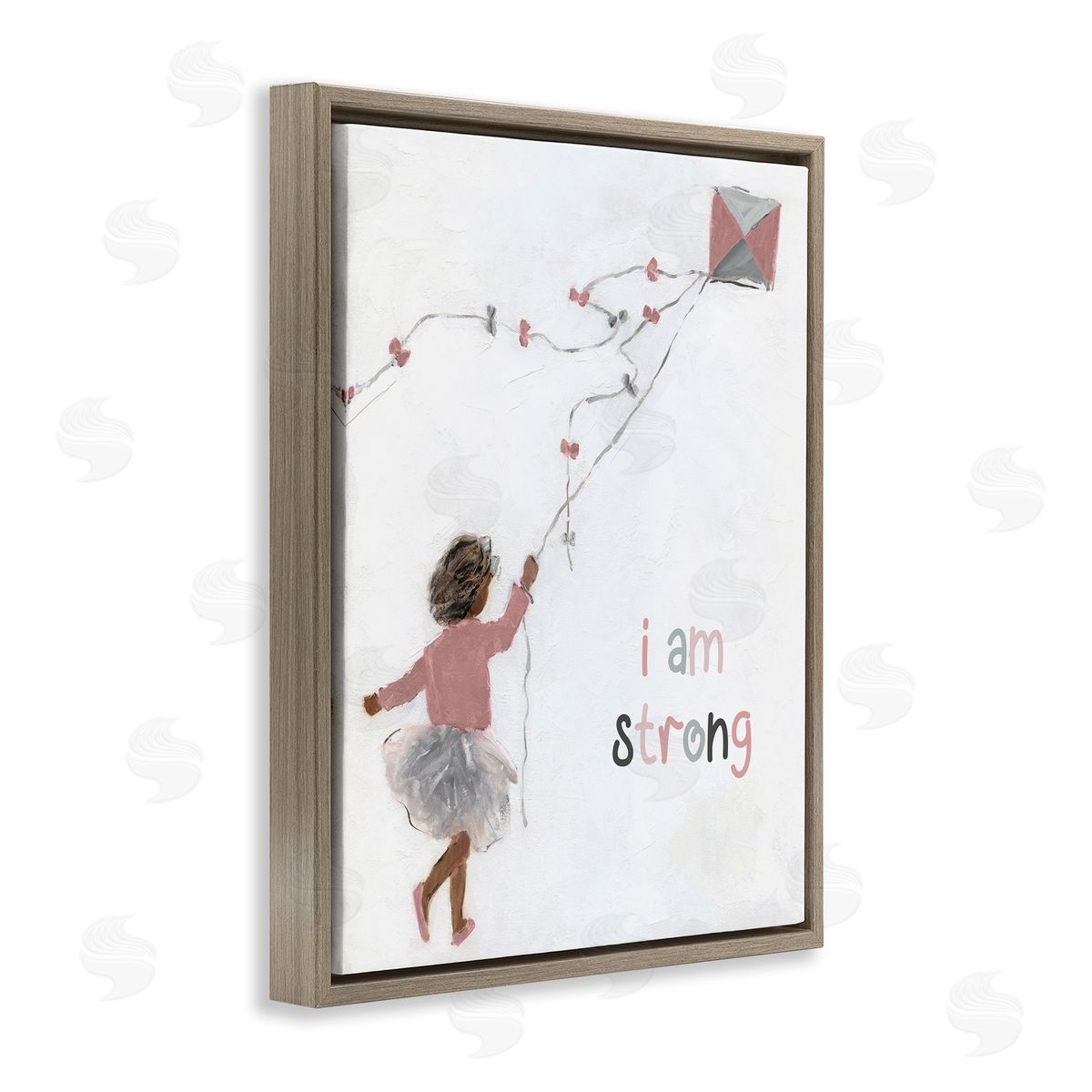 Sally Swatland I Am Strong Motivating Kids Kite Flying Painting Brown Floating Frame Canvas Wall Art Print