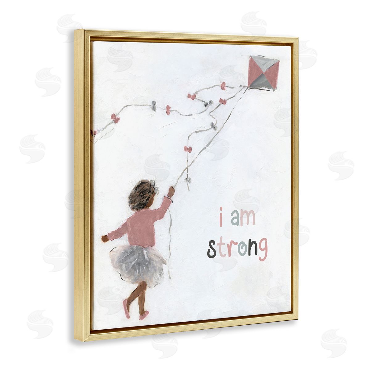 Sally Swatland I Am Strong Motivating Kids Kite Flying Painting Gold Floating Frame Canvas Wall Art Print