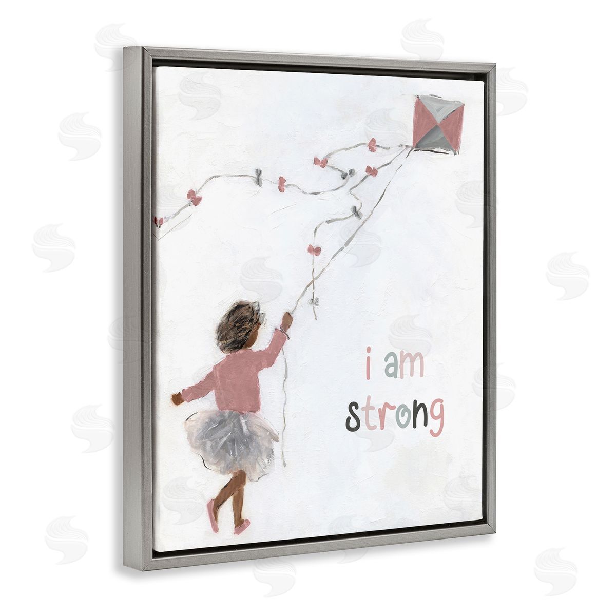 Sally Swatland I Am Strong Motivating Kids Kite Flying Painting Gray Floating Frame Canvas Wall Art Print
