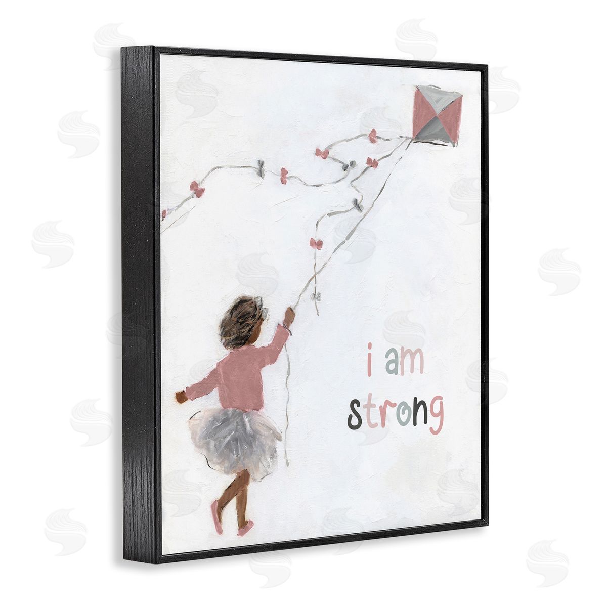 Sally Swatland I Am Strong Motivating Kids Kite Flying Painting Black Framed Giclee Wall Art Print
