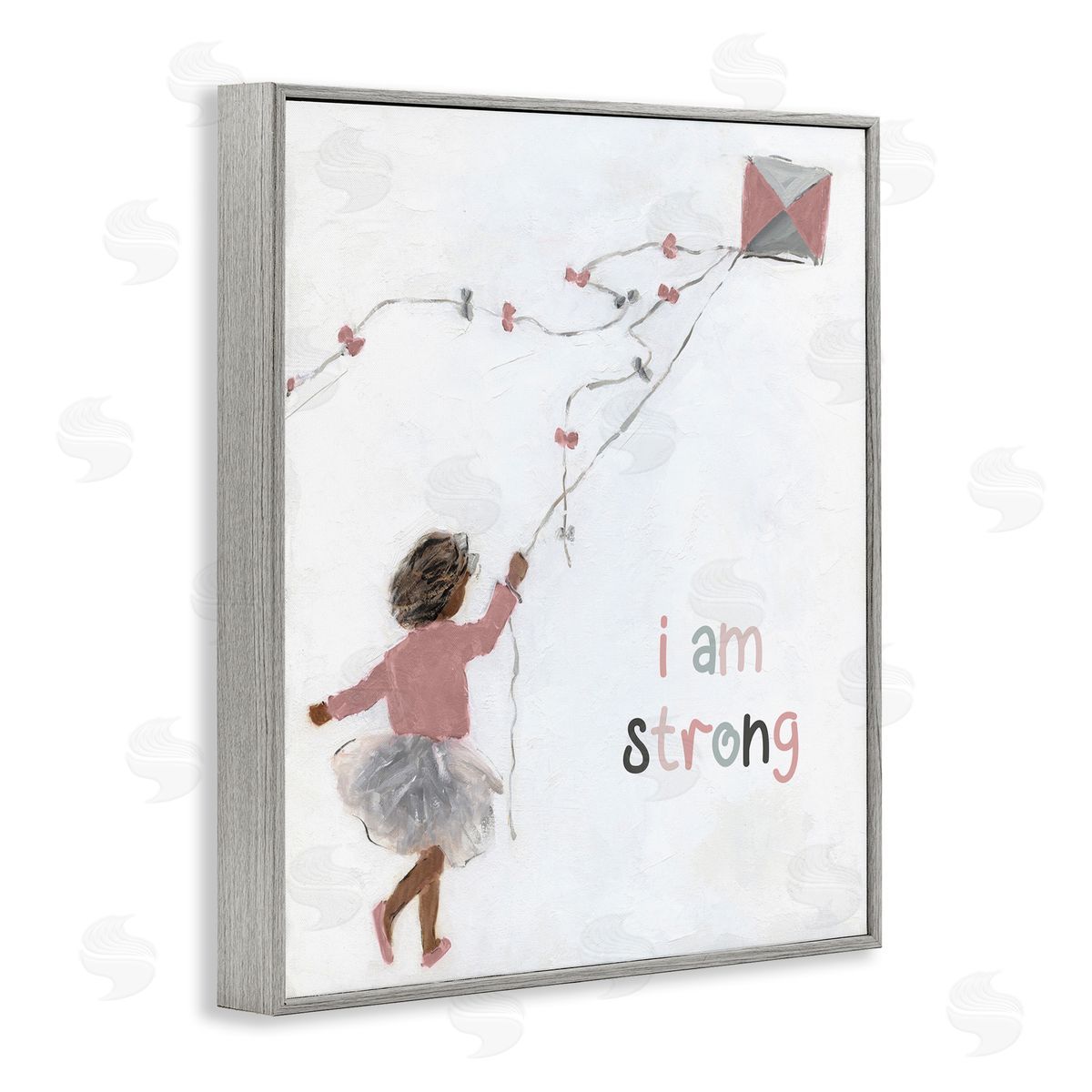 Sally Swatland I Am Strong Motivating Kids Kite Flying Painting Gray Framed Giclee Wall Art Print