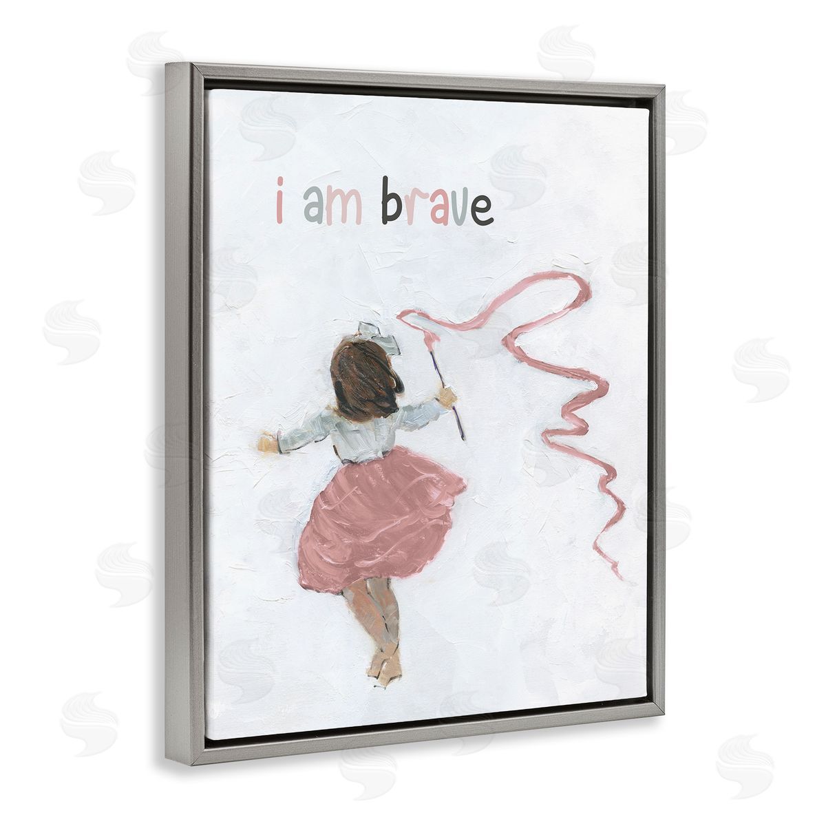 Sally Swatland I Am Brave Uplifting Child Running Playing Painting Gray Floating Frame Canvas Wall Art Print