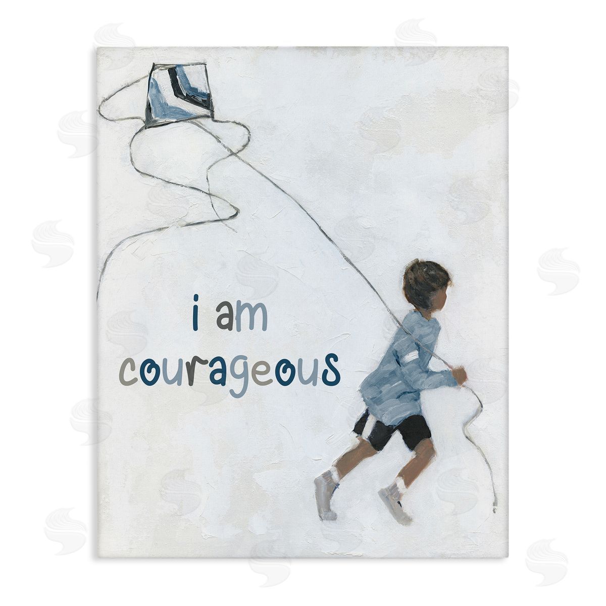 Sally Swatland I Am Courageous Child Flying Kite Uplifting Phrase Stretched Canvas Wall Art Print