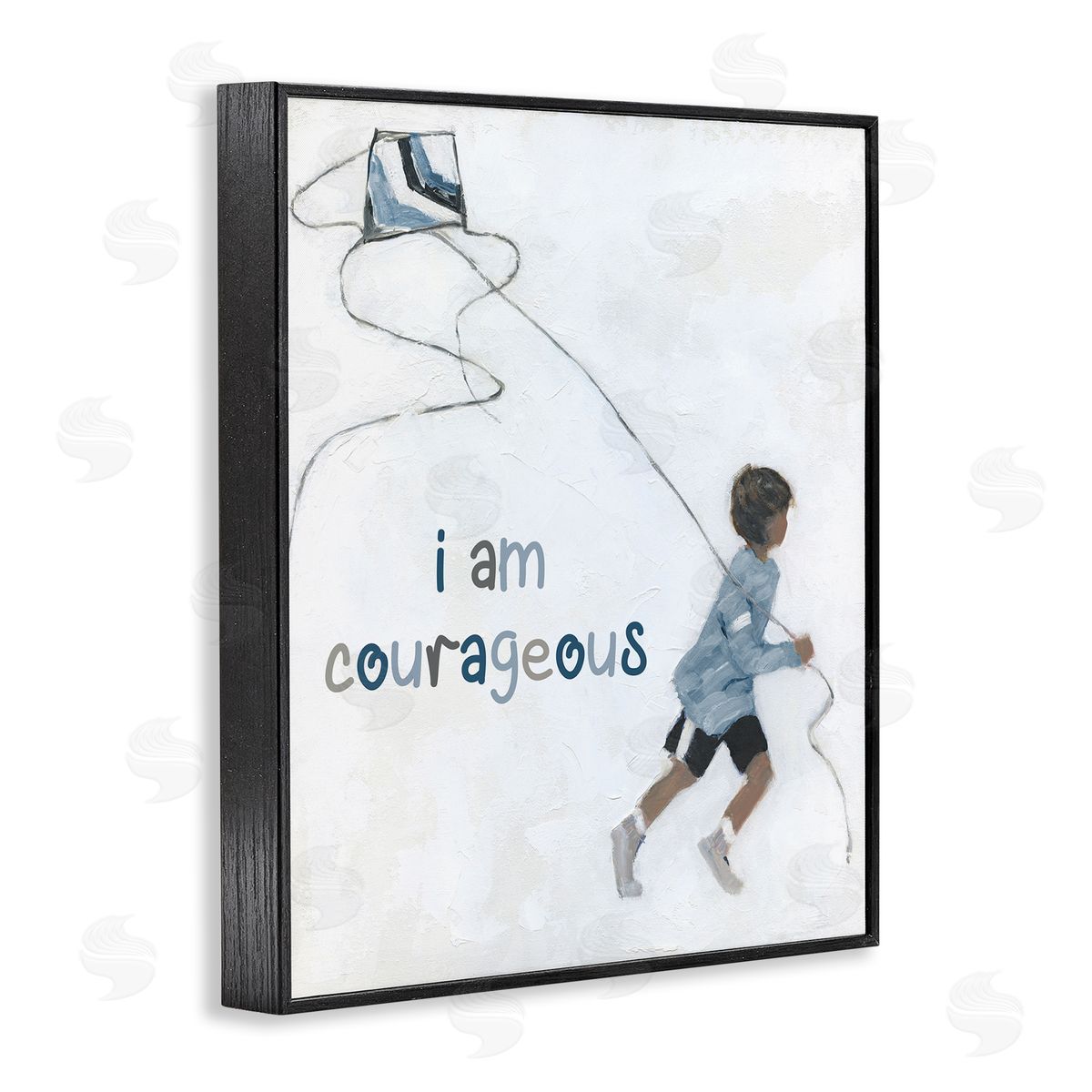 Sally Swatland I Am Courageous Child Flying Kite Uplifting Phrase Black Framed Giclee Wall Art Print