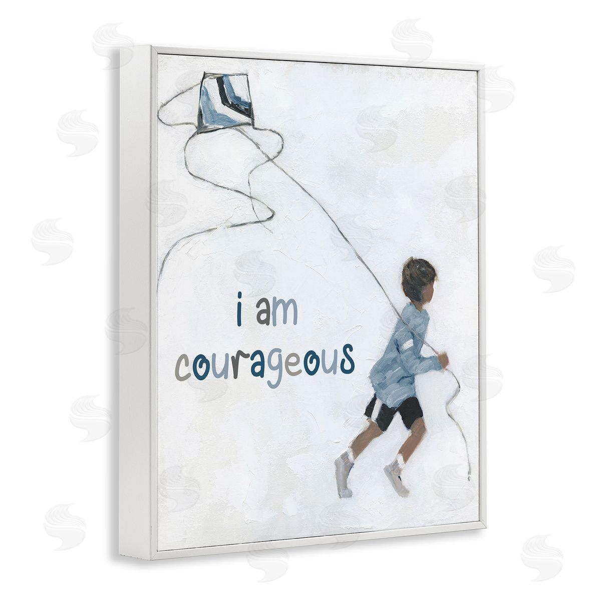 Sally Swatland I Am Courageous Child Flying Kite Uplifting Phrase White Framed Giclee Wall Art Print