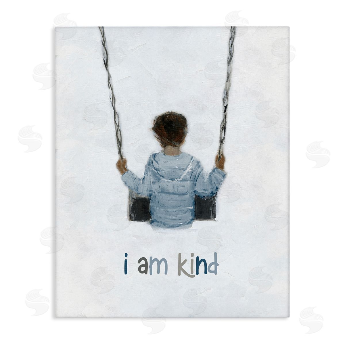 Sally Swatland I am Kind Motivational Child Playing on Swing Stretched Canvas Wall Art Print