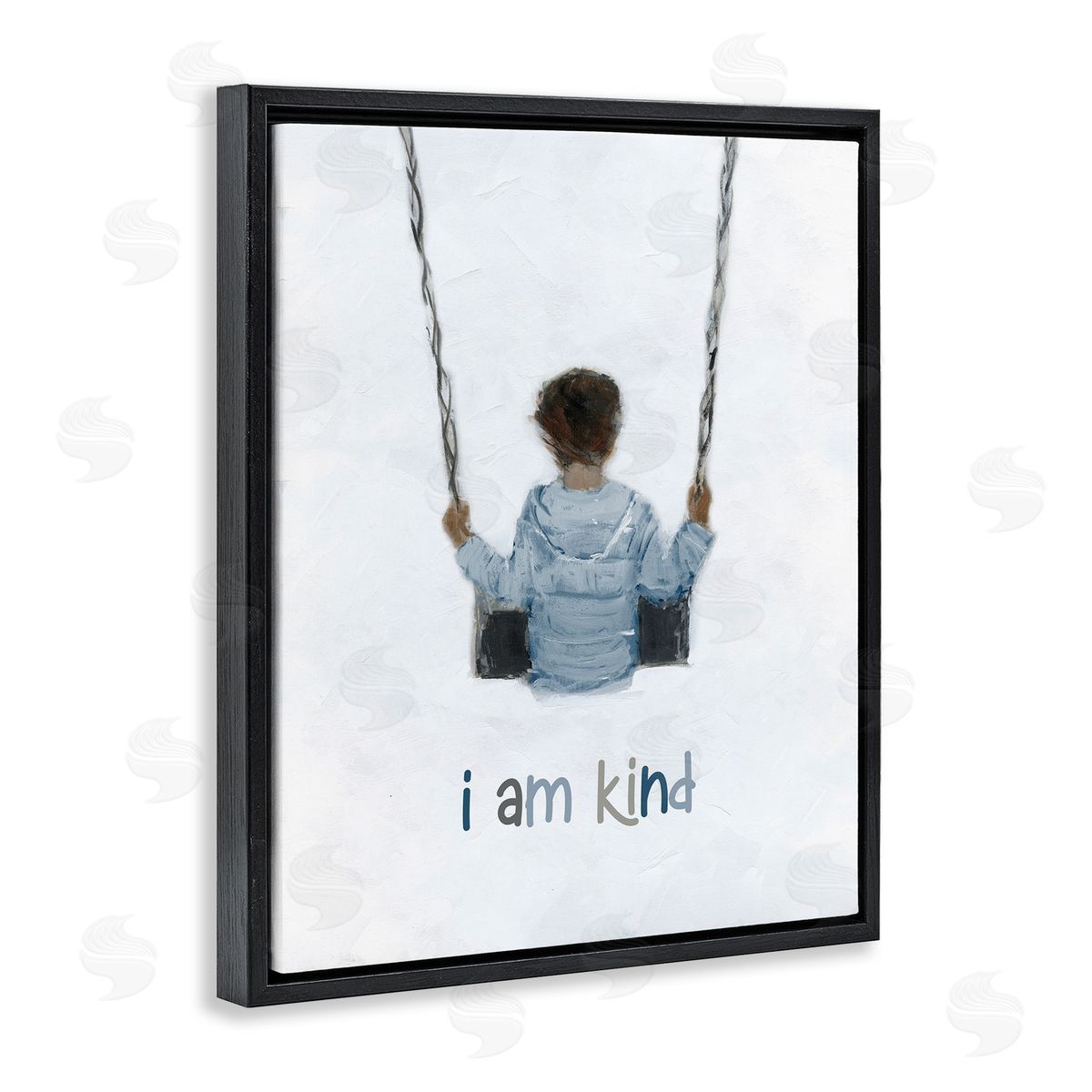 Sally Swatland I am Kind Motivational Child Playing on Swing Black Floating Frame Canvas Wall Art Print