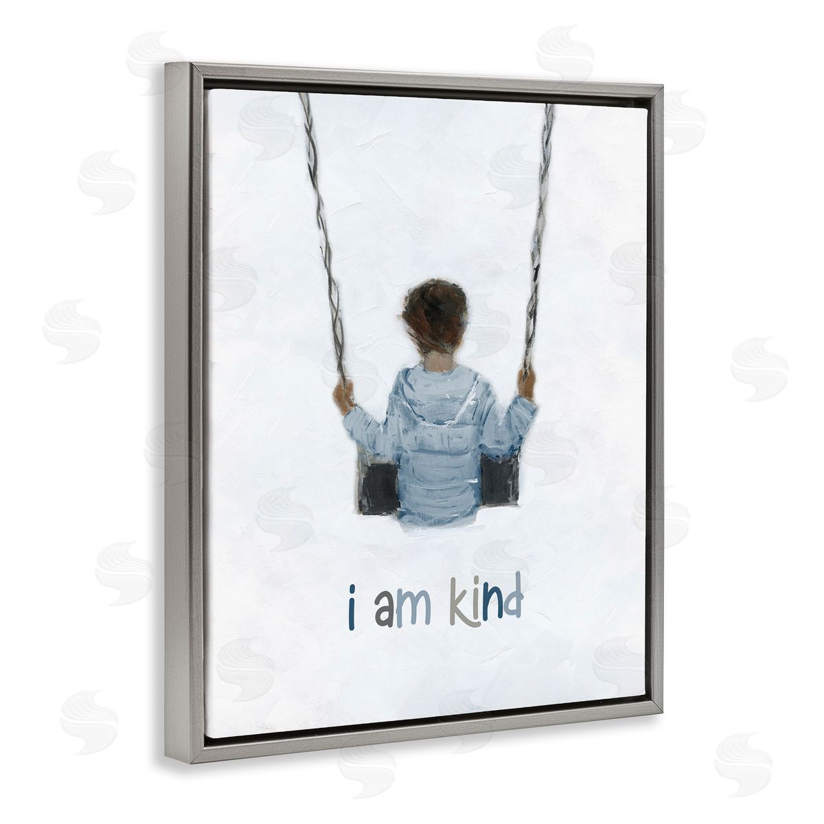 Sally Swatland I am Kind Motivational Child Playing on Swing Gray Floating Frame Canvas Wall Art Print
