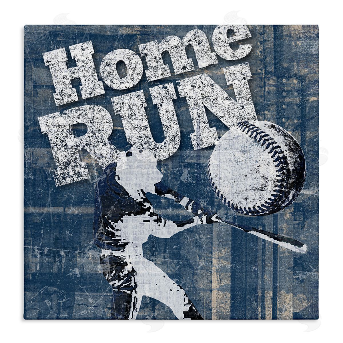 Katrina Craven Vintage Home Run Weathered Baseball Sports Sign Stretched Canvas Wall Art Print