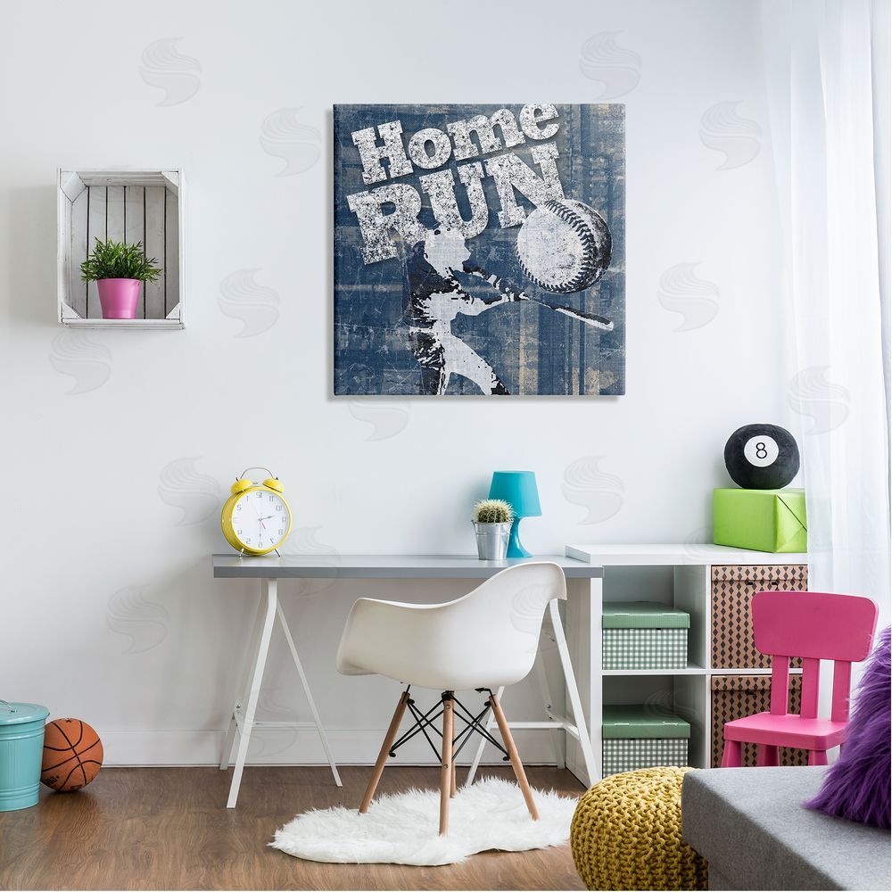 Katrina Craven Vintage Home Run Weathered Baseball Sports Sign Canvas Wall Art in Room