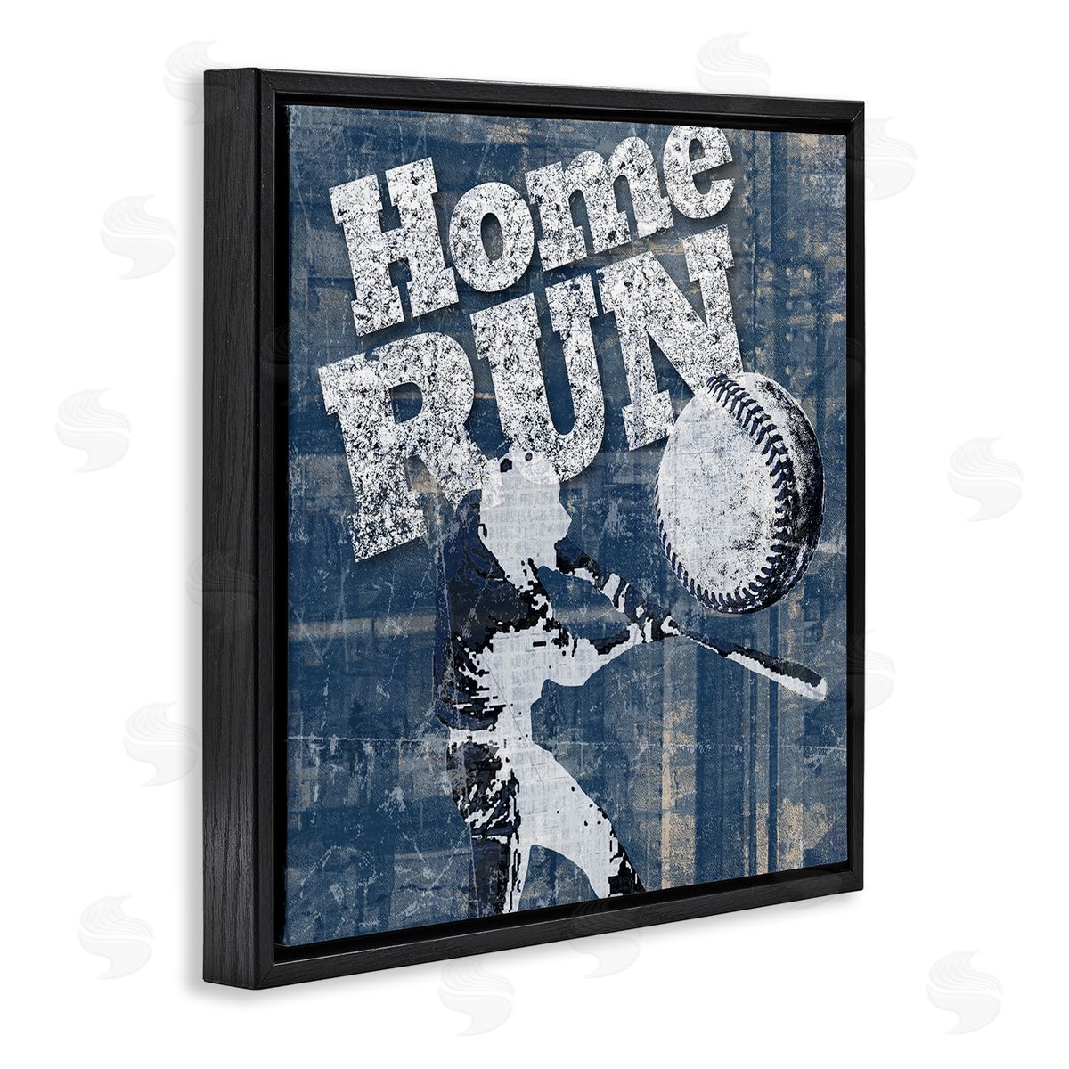 Katrina Craven Vintage Home Run Weathered Baseball Sports Sign Black Floating Frame Canvas Wall Art Print