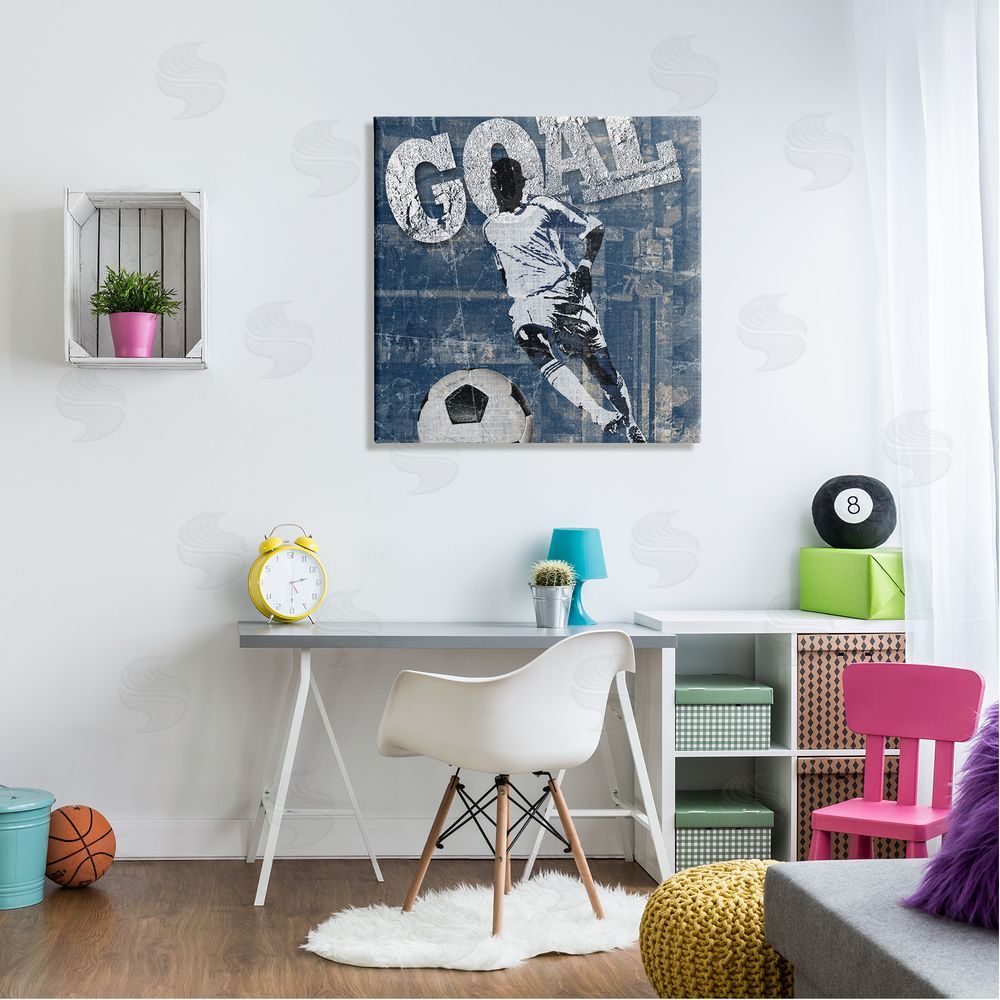 Katrina Craven Soccer Player Goal Text Vintage Weathered Sign Canvas Wall Art in Room