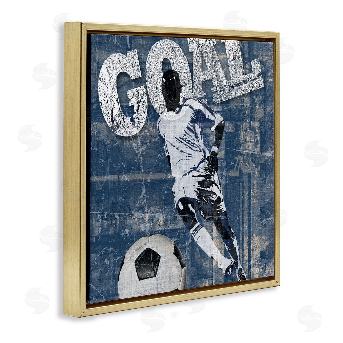 Katrina Craven Soccer Player Goal Text Vintage Weathered Sign Gold Floating Frame Canvas Wall Art Print