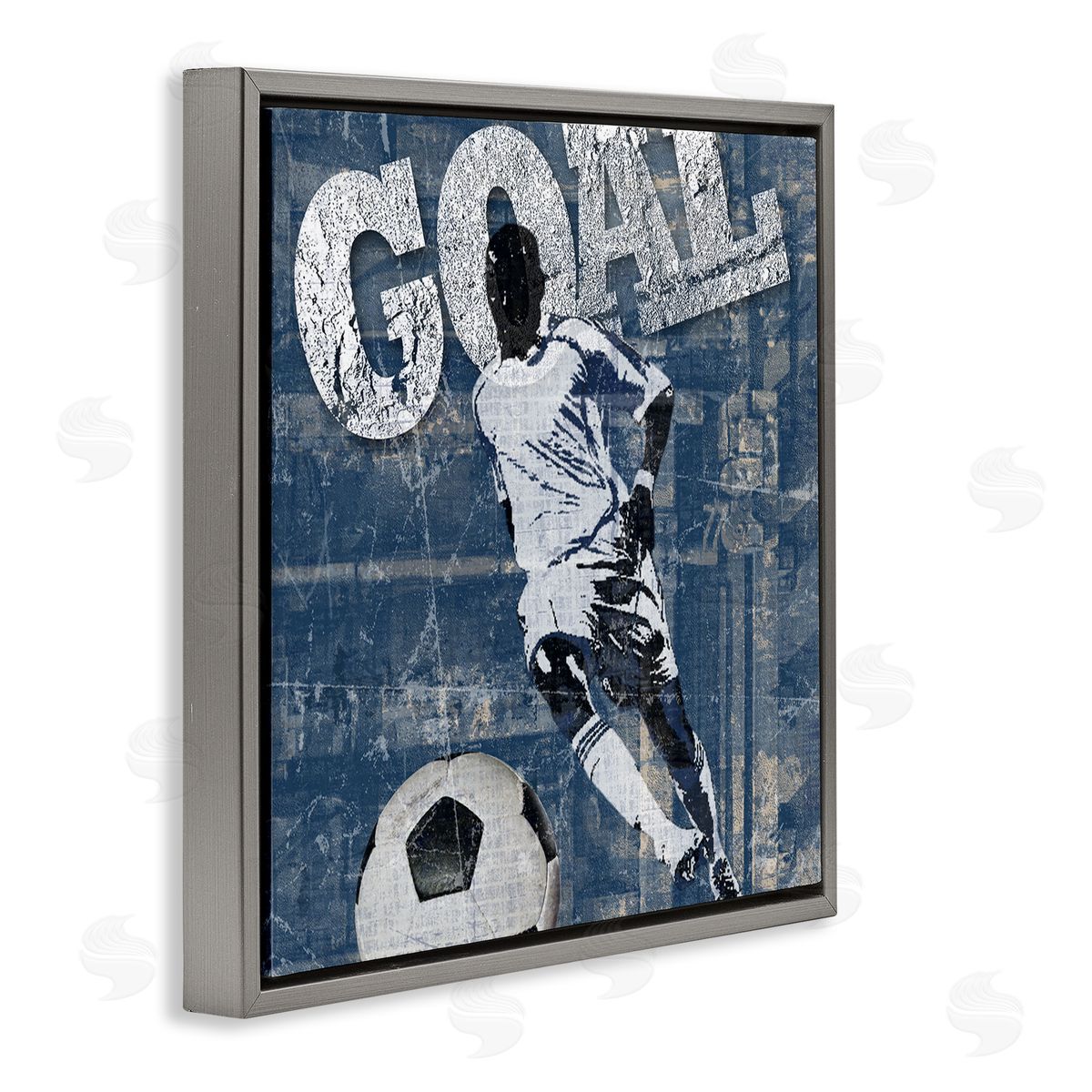 Katrina Craven Soccer Player Goal Text Vintage Weathered Sign Gray Floating Frame Canvas Wall Art Print