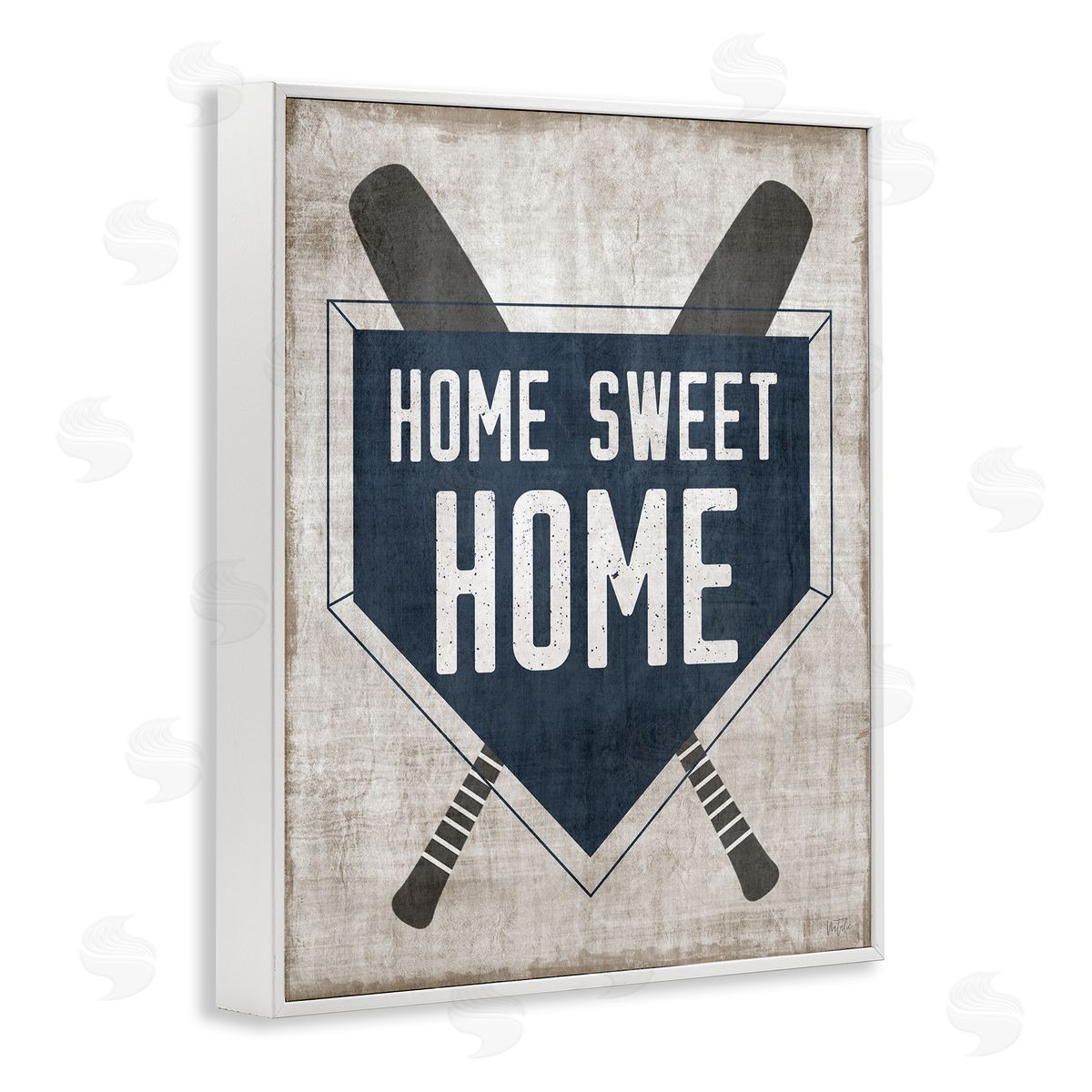 Natalie Carpentieri Rustic Sweet Home Baseball Bats & Base Plate White Framed Giclee Wall Art Print