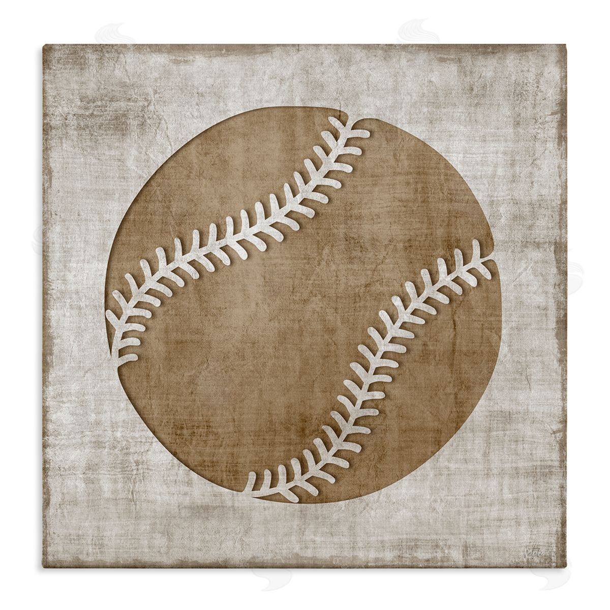 Natalie Carpentieri Weathered Baseball Silhouette Shape Rustic Sports Sign Stretched Canvas Wall Art Print