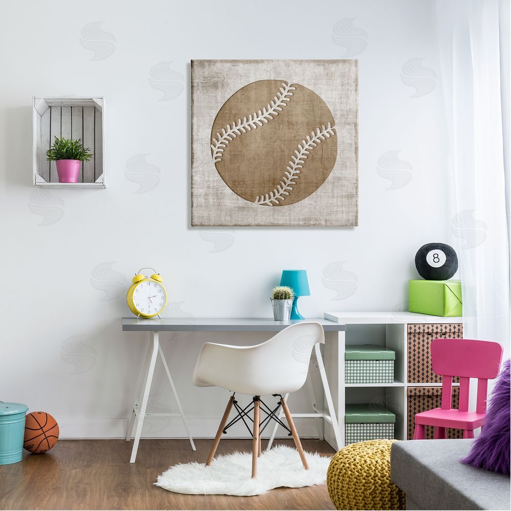 Natalie Carpentieri Weathered Baseball Silhouette Shape Rustic Sports Sign Canvas Wall Art in Room