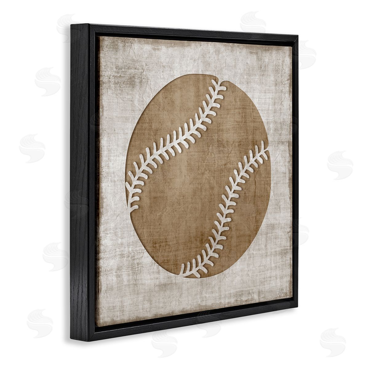 Natalie Carpentieri Weathered Baseball Silhouette Shape Rustic Sports Sign Black Floating Frame Canvas Wall Art Print