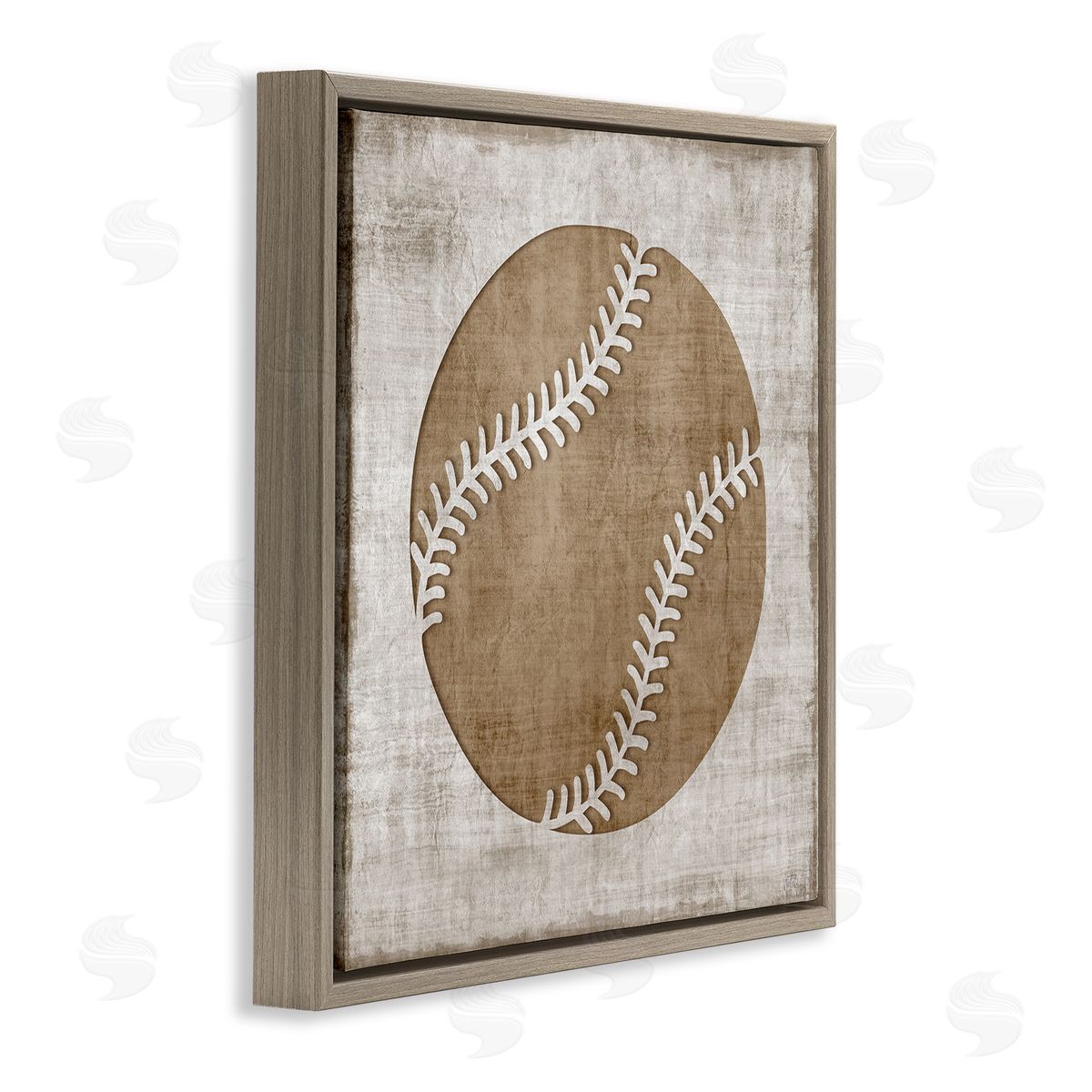 Natalie Carpentieri Weathered Baseball Silhouette Shape Rustic Sports Sign Brown Floating Frame Canvas Wall Art Print