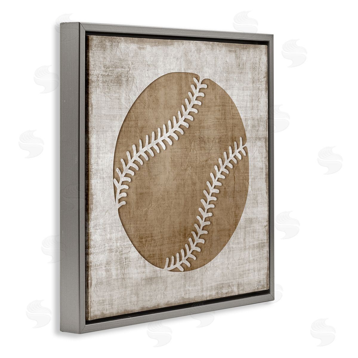 Natalie Carpentieri Weathered Baseball Silhouette Shape Rustic Sports Sign Gray Floating Frame Canvas Wall Art Print