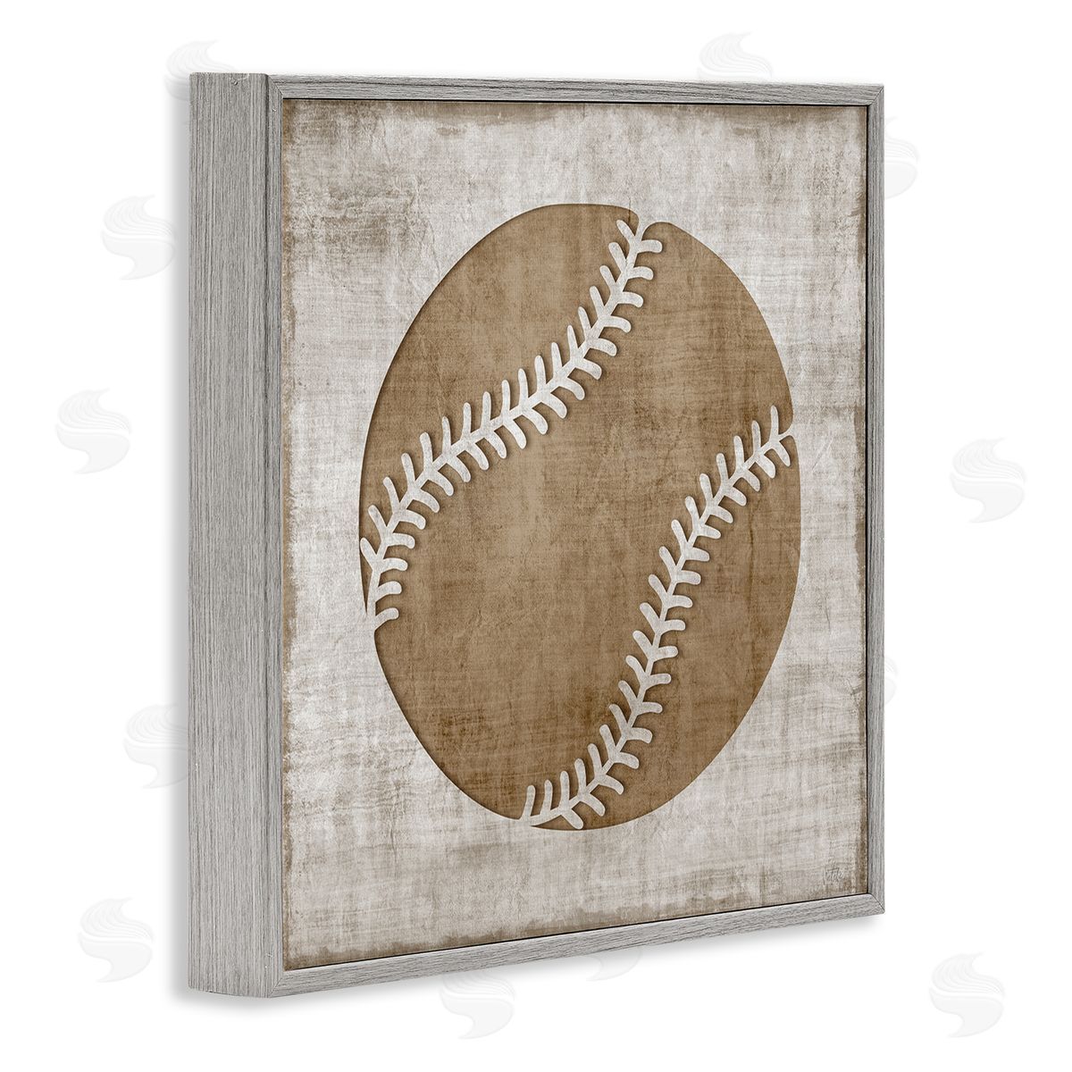 Natalie Carpentieri Weathered Baseball Silhouette Shape Rustic Sports Sign Gray Framed Glicee Wall Art Print