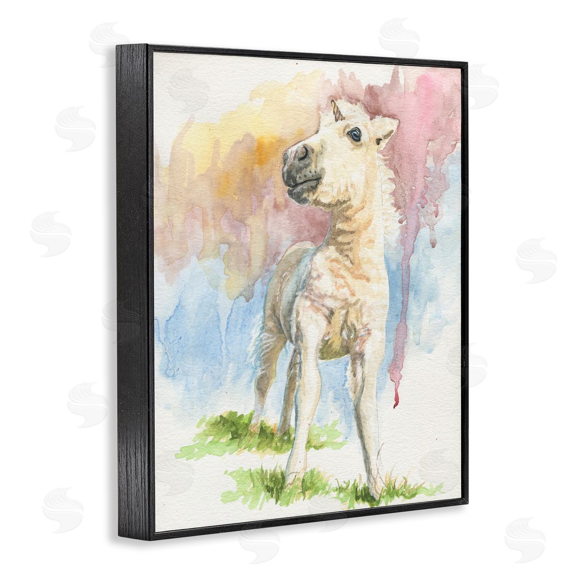 Jennifer Redstreake Stoic Fantasy Unicorn Pastel Dripping Watercolor Detail Black Framed Giclee Wall Art Print