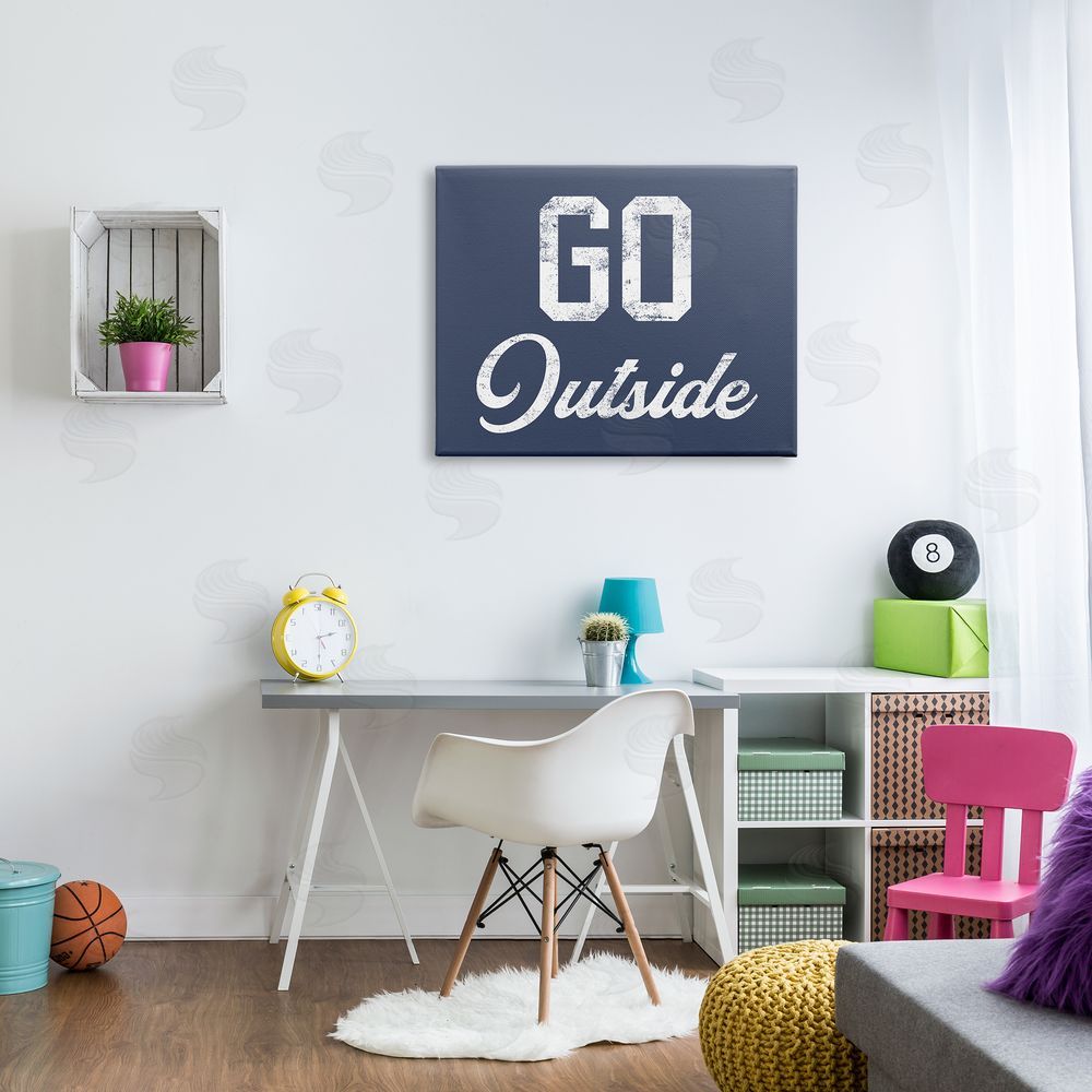 Stupell Studio Go Outside Kids Vintage Text Phrase Canvas Wall Art Print in Room