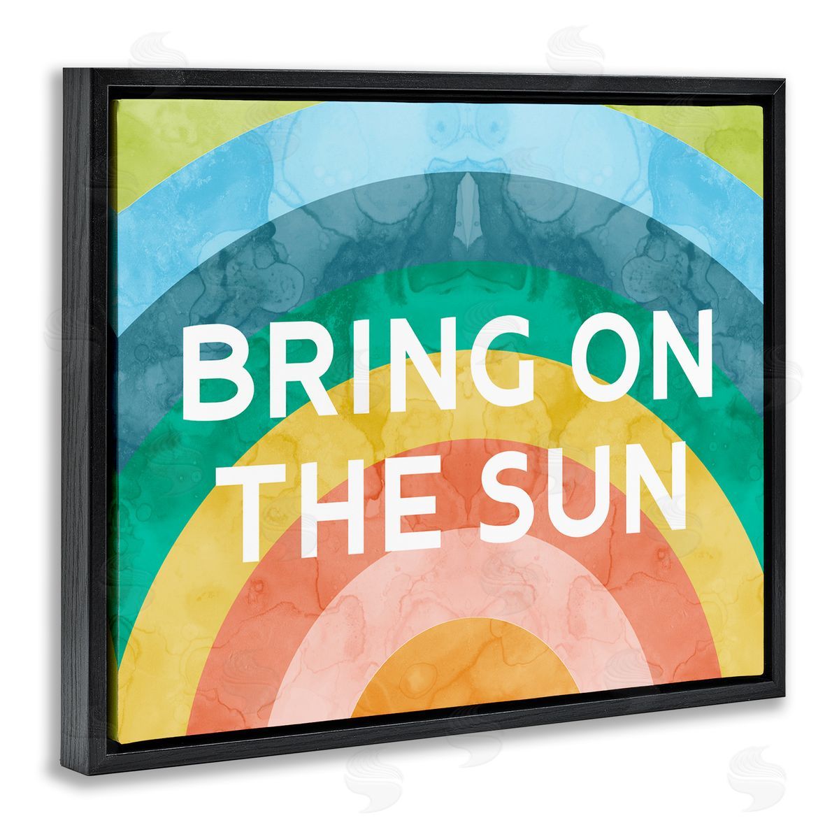 Stupell Studio Bring On The Sun Typography Rainbow Watercolor Detail Black Floating Frame Canvas Wall Art Print