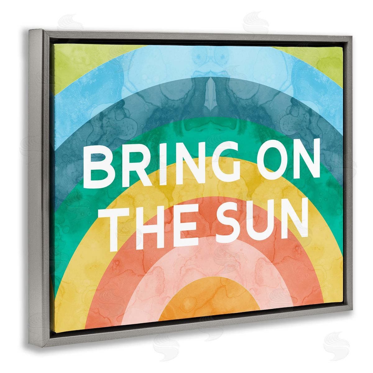 Stupell Studio Bring On The Sun Typography Rainbow Watercolor Detail Gray Floating Frame Canvas Wall Art Print