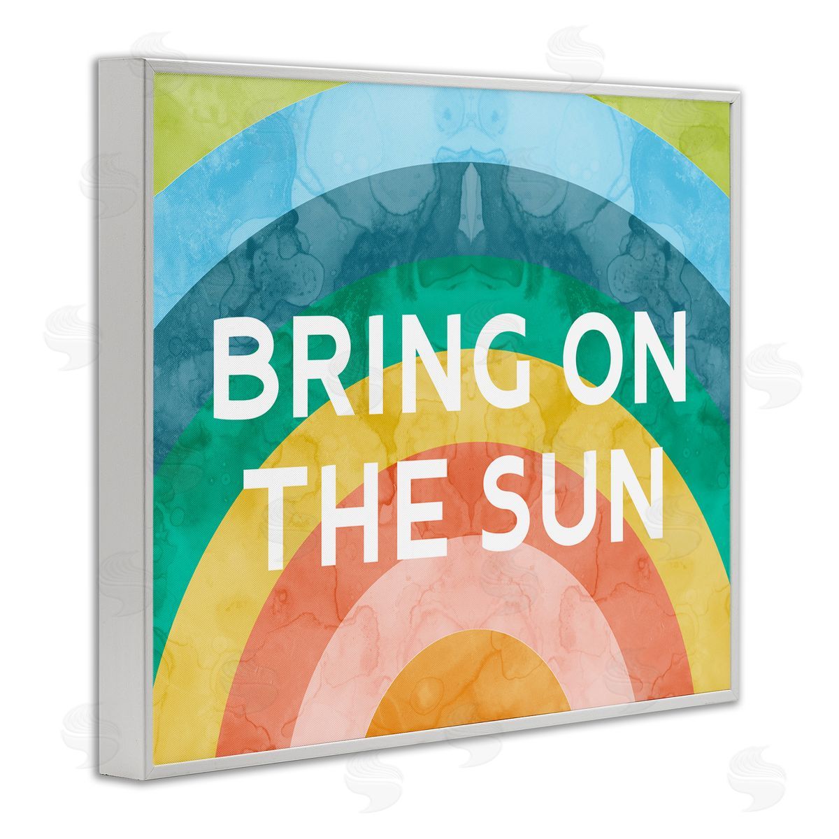 Stupell Studio Bring On The Sun Typography Rainbow Watercolor Detail White Framed Giclee Wall Art Print