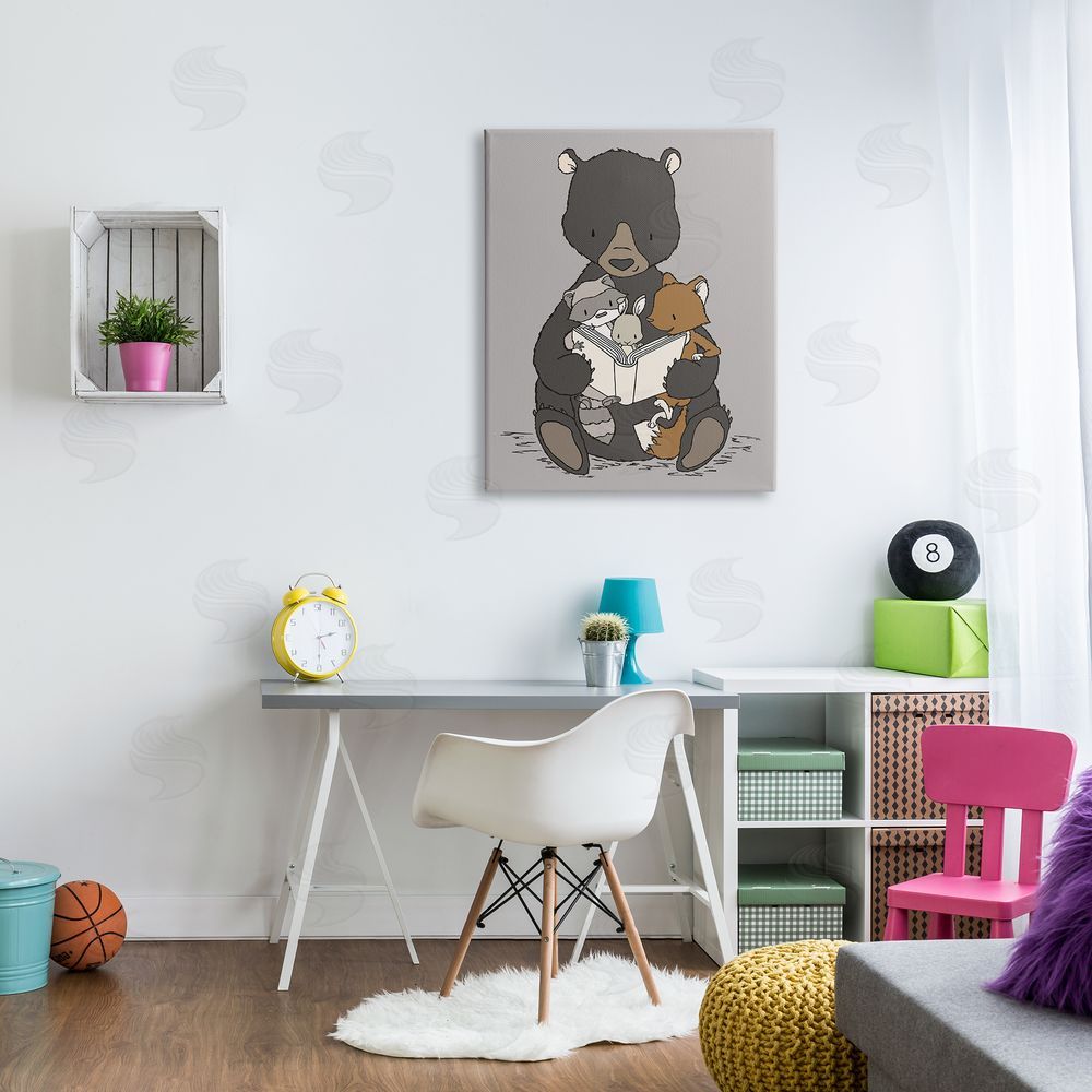 Sweet Melodys Woodland Animals Family Bear Reading Book to Babies Canvas Wall Art Print in Room