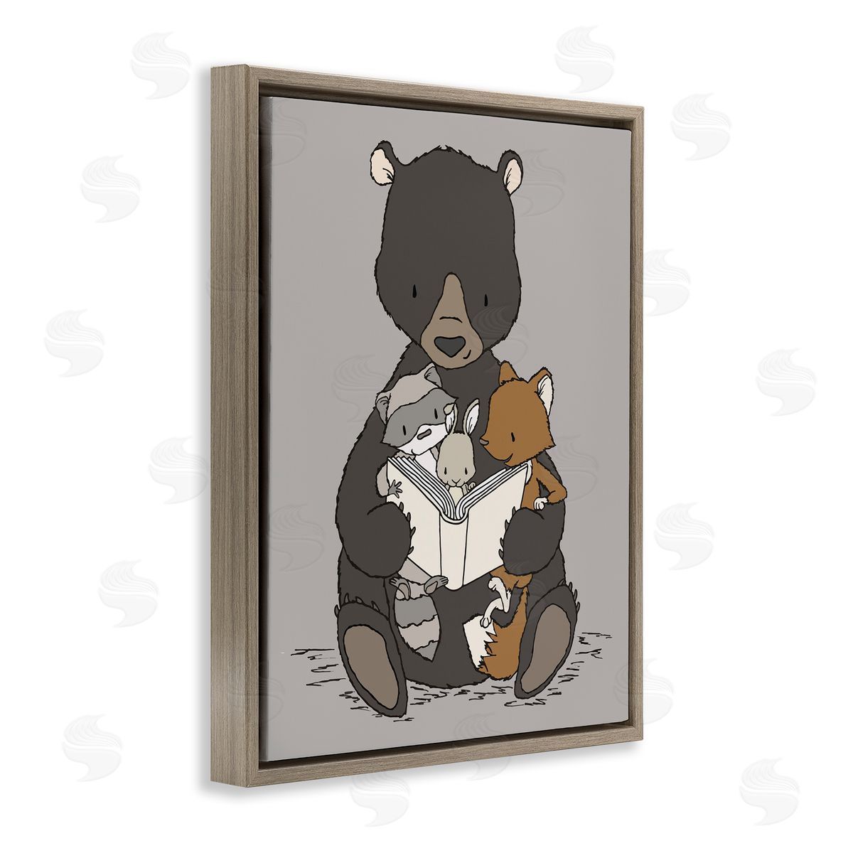 Sweet Melodys Woodland Animals Family Bear Reading Book to Babies Brown Floating Frame Canvas Wall Art Print