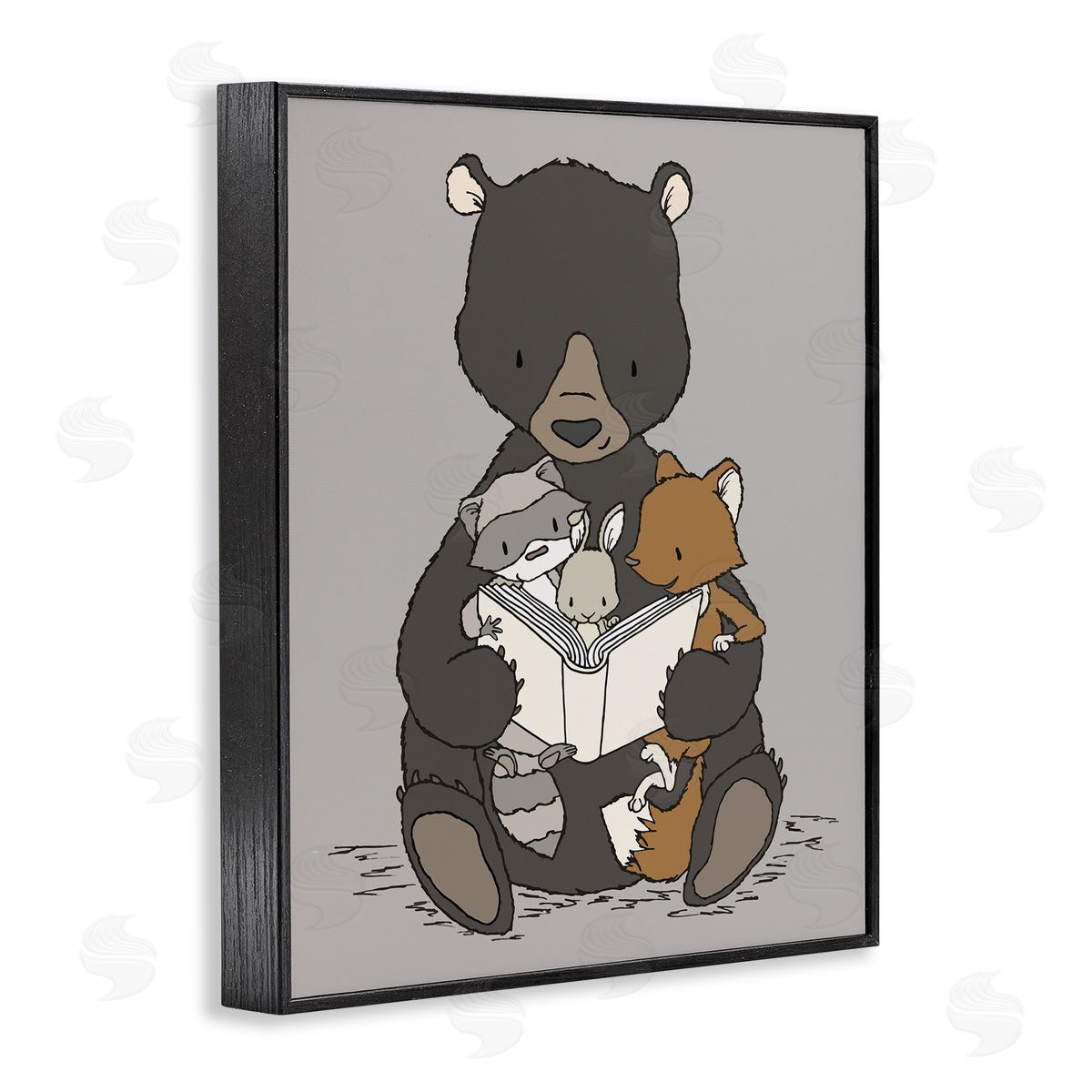 Sweet Melodys Woodland Animals Family Bear Reading Book to Babies Black Framed Giclee Wall Art Print